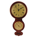 Round Wood Wall Clock w/ Barometer